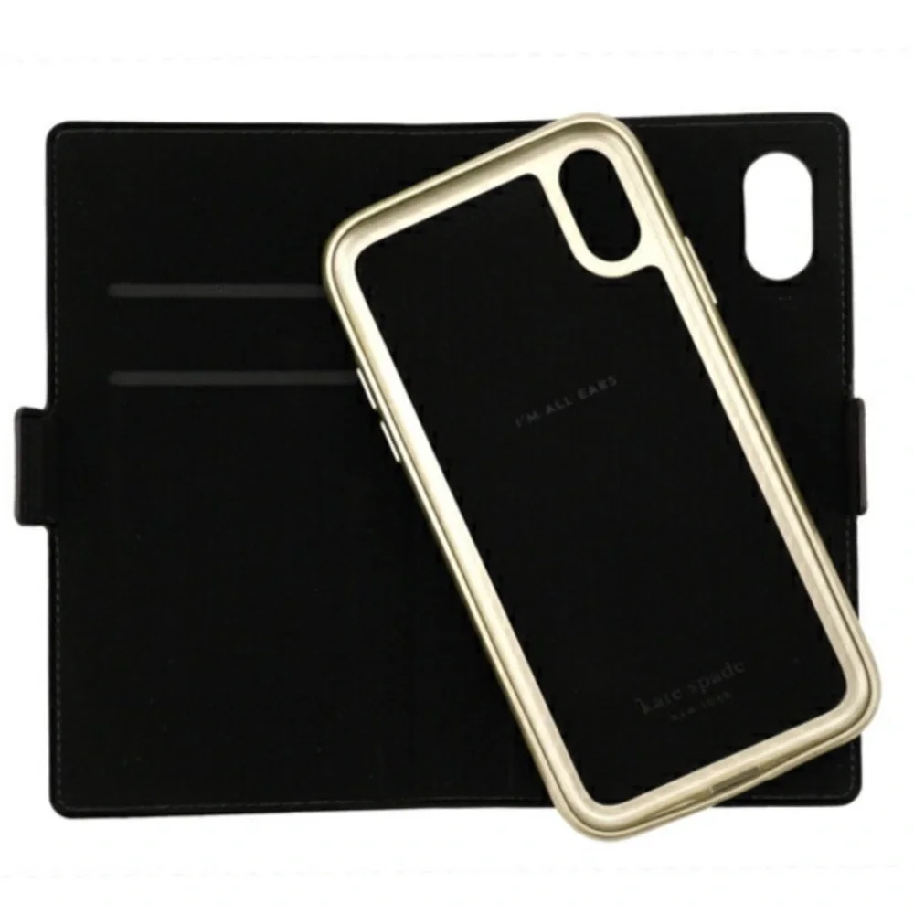 Kate‎ Spade Black and Gold Folio Phone Case phone removeble